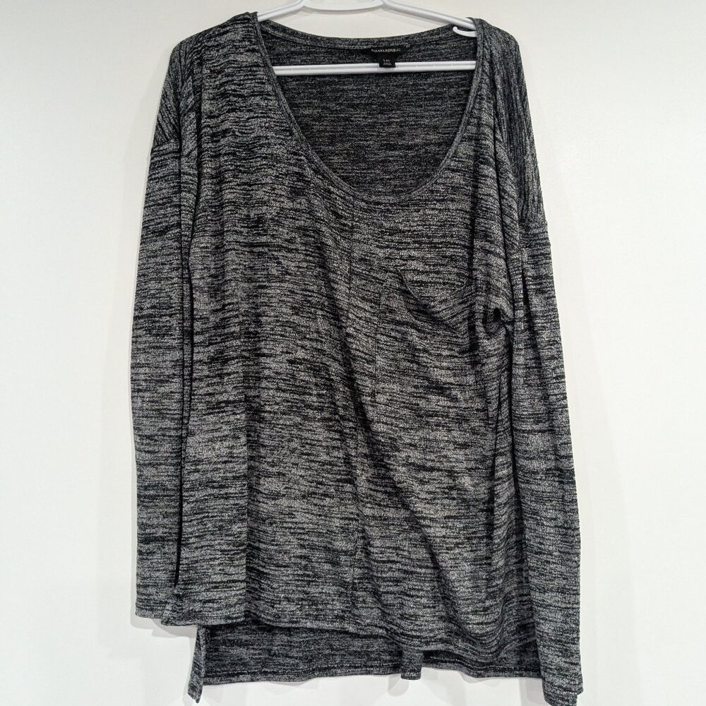 Banana Republic Space Dye Scoop Neck Pocket Sweater Black White Size Large